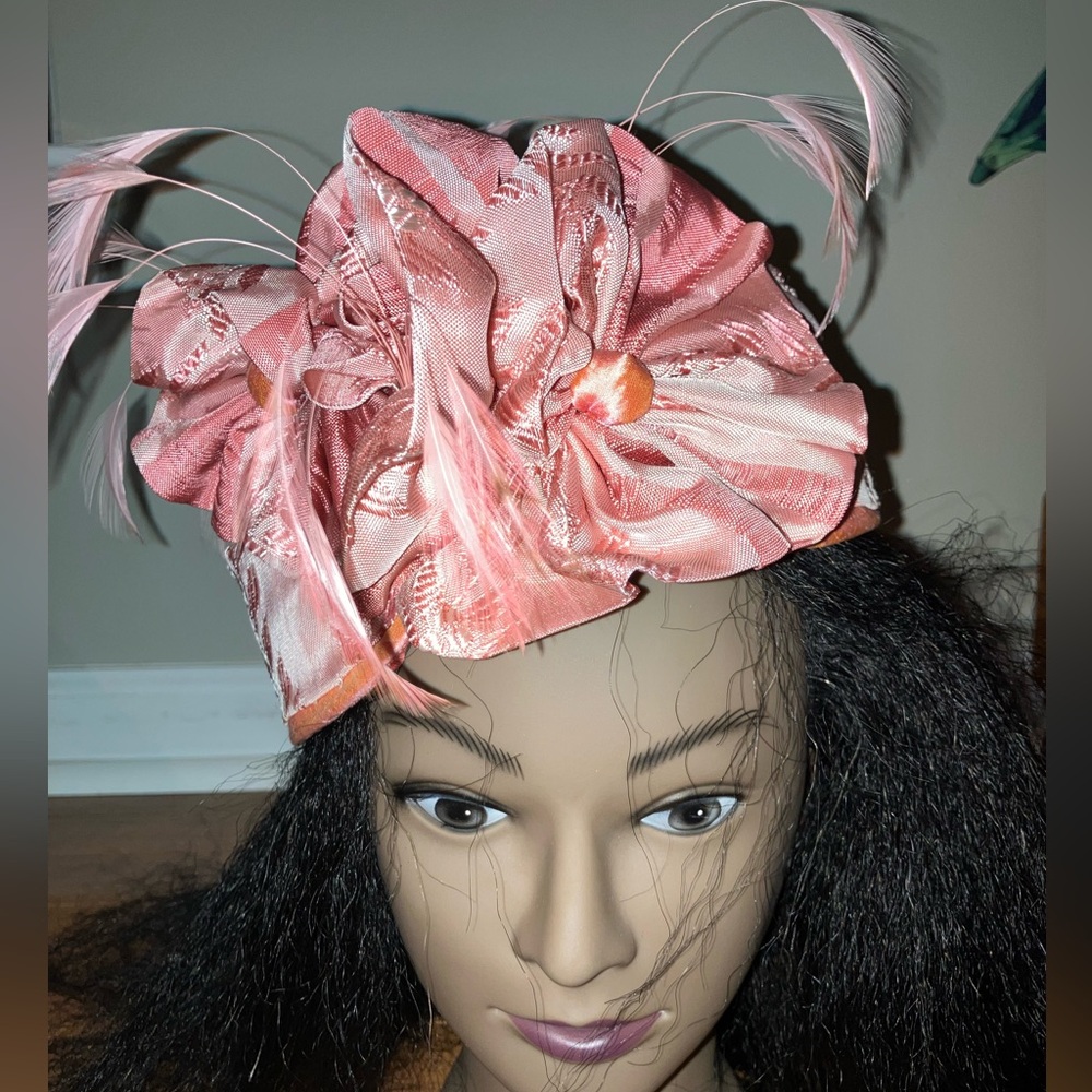 Paula Singleton hat pink feather Easter fascinator wedding church party holiday